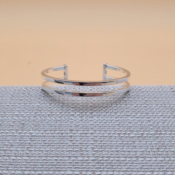 6 Inch Sterling Silver Modern Open Style Cuff Bracelet B573 - Picture 1 of 6